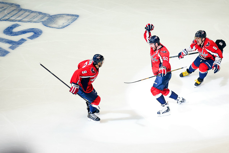 Ribeiro and Ovechkin About to Hug Green